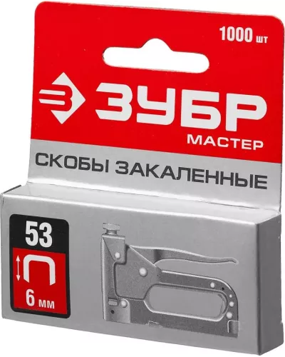 ЗУБР скобы тип 53 (A / 10 / JT21), 6 мм, 1000 шт., скобы тонкие закаленные 31625-06 Мастер