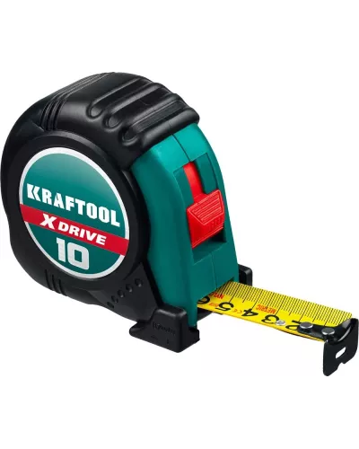 KRAFTOOL 10 м х 25 мм, ударостойкий обрезиненный корпус, рулетка X-Drive (34122-10)