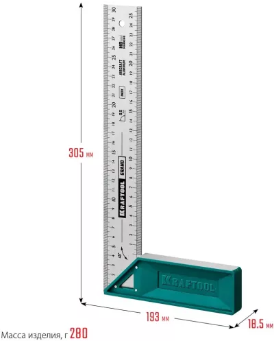 KRAFTOOL 300 мм, высокоточный столярный угольник GRAND 3439-30