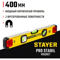 STAYER 400 мм, 3 глазка, точность 0.5 мм/м, уровень магнитный PRO STABIL MAGNET 3480-040