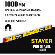 STAYER 1000 мм, 3 глазка, точность 0.5 мм/м, уровень магнитный PRO STABIL MAGNET 3480-100