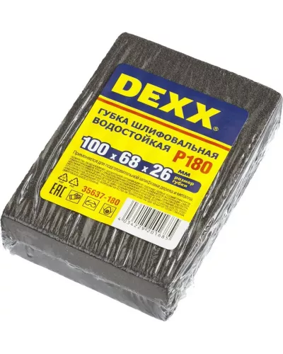 DEXX 100х68х26мм, Р180, четырехсторонняя, AL2O3 средняя жесткость, губка шлифовальная 35637-180