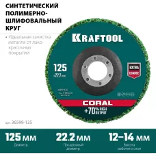 KRAFTOOL 125 х 22.2 мм, Круг полимерно-шлифовальный синтетический абразивный (36599-125)