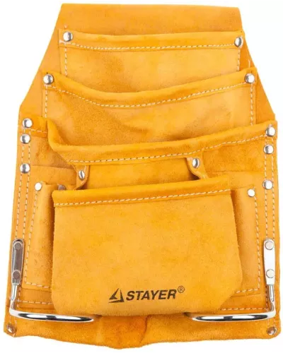STAYER 8 карманов, кожаная, петля (скоба) для крупного инструмента, сумка поясная для инструментов 38505