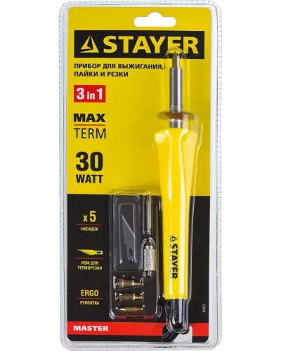 STAYER прибор для выжигания + 5 насадок, нож 45221