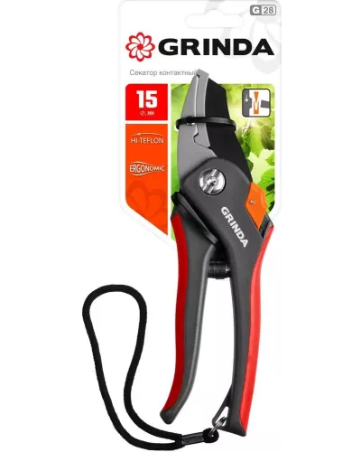 GRINDA  G-28, 205 мм, углеродистая сталь, закаленные лезвия, тефлоновое покрытие, двухкомпонентные рукоятки, контактный секатор (8-423203_z02)