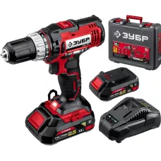 ЗУБР 18 В, 2 АКБ (2Ач), в кейсе, дрель-шуруповерт ДШЛ-185-22 Мастер