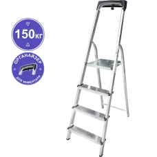 Стремянка алюминиевая 4 ступени с органайзером NV1115 Новая высота 1115104