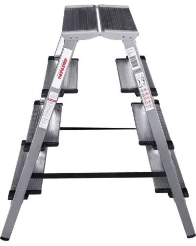 Стремянка двухсторонняя 2x4 ступени 130мм площадка 260мм алюминиевая NV1127 Новая высота 1127204