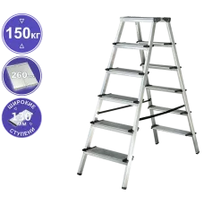 Стремянка двухсторонняя 2x6 ступеней 130мм площадка 260мм алюминиевая NV1127 Новая высота 1127206