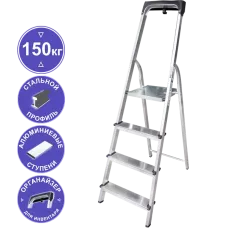 Стремянка 4 ступени комбинированная со стальным профилем органайзер NV 1135 Новая высота 1135104