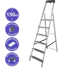 Стремянка 6 ступеней комбинированная со стальным профилем органайзер NV 1135 Новая высота 1135106