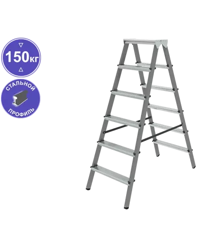 Стремянка стальная двухсторонняя 2x6 ступеней NV1160 Новая высота 1160206