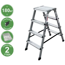 Стремянка двухсторонняя 2x4 ступени площадка 260мм комбинированная со стальным профилем NV2140 Новая высота 2140204