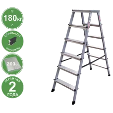 Стремянка двухсторонняя 2x6 ступеней площадка 260мм комбинированная со стальным профилем NV2140 Новая высота 2140206