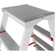 Стремянка профессиональная алюминиевая 2x6 ступеней двухсторонняя с площадкой 350х260 мм NV3121 Новая высота 3121206