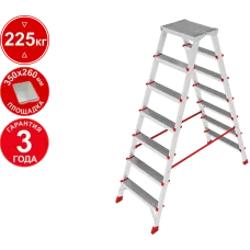 Стремянка профессиональная алюминиевая 2x7 ступеней двухсторонняя с площадкой 350х260 мм NV3121 Новая высота 3121207