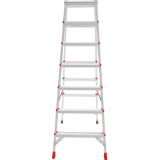 Стремянка профессиональная алюминиевая 2x7 ступеней двухсторонняя с площадкой 350х260 мм NV3121 Новая высота 3121207