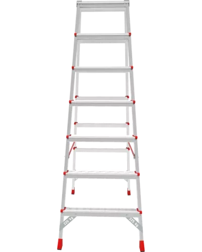 Стремянка профессиональная алюминиевая 2x7 ступеней двухсторонняя с площадкой 350х260 мм NV3121 Новая высота 3121207