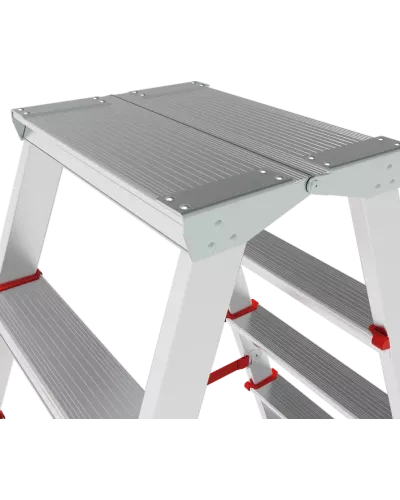 Стремянка профессиональная алюминиевая 2x7 ступеней двухсторонняя с площадкой 350х260 мм NV3121 Новая высота 3121207