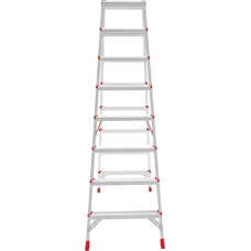 Стремянка профессиональная алюминиевая 2x8 ступеней двухсторонняя с площадкой 350х260 мм NV3121 Новая высота 3121208