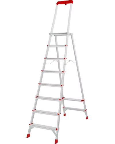 Стремянка односторонняя алюминиевая 8 ступеней профессиональная площадка 350х260 мм органайзер NV 3135 Новая Высота 3135108