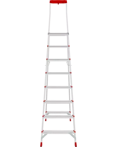 Стремянка односторонняя алюминиевая 8 ступеней профессиональная площадка 350х260 мм органайзер NV 3135 Новая Высота 3135108