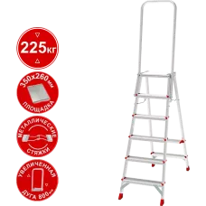 Стремянка профессиональная алюминиевая 6 ступеней площадка 350х260 мм дуга безопасности 800 мм NV3136 Новая высота 3136106