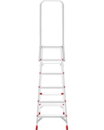 Стремянка профессиональная алюминиевая 6 ступеней площадка 350х260 мм дуга безопасности 800 мм NV3136 Новая высота 3136106