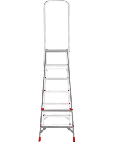 Стремянка профессиональная алюминиевая 6 ступеней площадка 350х260 мм дуга безопасности 800 мм NV3136 Новая высота 3136106