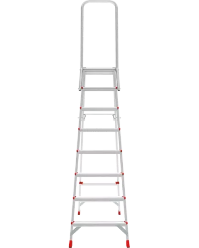 Стремянка профессиональная алюминиевая 8 ступеней площадка 350х260 мм дуга безопасности 800 мм NV3136 Новая высота 3136108