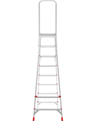 Стремянка профессиональная алюминиевая 8 ступеней площадка 350х260 мм дуга безопасности 800 мм NV3136 Новая высота 3136108