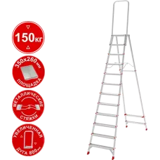 Стремянка профессиональная алюминиевая 12 ступеней площадка 350х260 мм дуга безопасности 800 мм NV3136 Новая высота 3136112