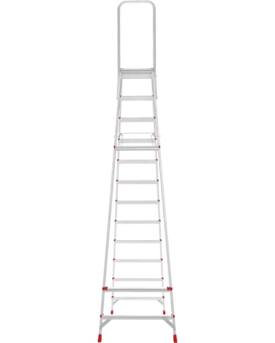 Стремянка профессиональная алюминиевая 12 ступеней площадка 350х260 мм дуга безопасности 800 мм NV3136 Новая высота 3136112