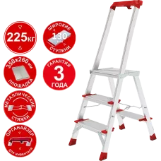 Стремянка алюминиевая 3 ступени с большой площадкой и органайзером NV3138 Новая высота 3138103