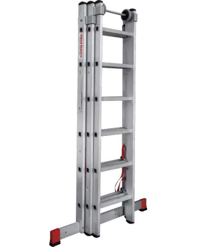 Лестница алюминиевая трёхсекционная 3x6 ступеней Профи Плюс NV 523 Новая высота 5230306