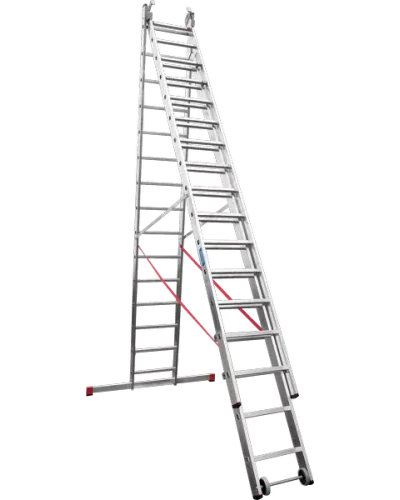 Лестница алюминиевая трёхсекционная профессиональная 3х15 ступеней NV5230 Новая высота 5230315