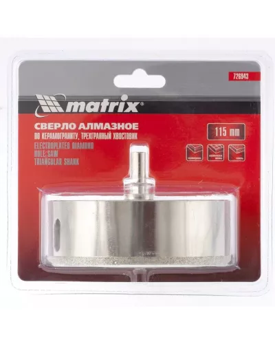 Сверло алмазное по керамограниту, 115 х 67 мм MATRIX 726943