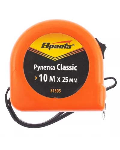 Рулетка Classic, 10 м х 25 мм, пластиковый корпус SPARTA 31305
