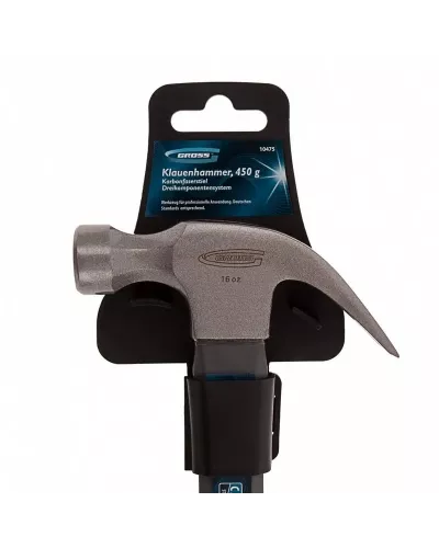 Молоток-гвоздодер GROSS, 450 г, фибергласовая трехкомпонентная рукоятка 10475