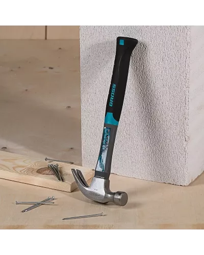 Молоток-гвоздодер GROSS, 450 г, фибергласовая трехкомпонентная рукоятка 10475