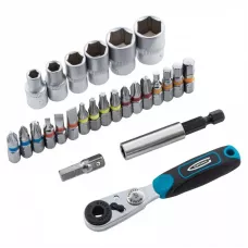 Набор бит и головок торцевых GROSS, 1/4", магнитный адаптер, сталь S2 пластиковый кейс, 26 предм. 11361