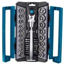 Набор торцевых головок, трещотка 120 зубьев, 36 предметов, 1/2", 3/8”, CrV GROSS 14145