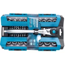 Набор торцевых головок, трещотка 120 зубьев, 36 предметов, 1/2", 3/8”, CrV GROSS 14145