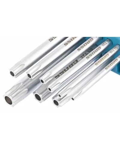 Набор ключей имбусовых GROSS TORX-TT, 9 штук: T10-T50, удлиненные, S2, сатинированные 16407