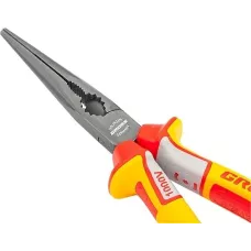 Длинногубцы прямые GROSS, диэлектрические рукоятки до 1000 В, трехкомпонентные рукоятки, 205 мм 17177