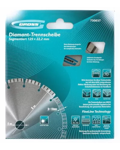 Диск алмазный GROSS 180х22,2 мм., лазерная приварка турбо-сегментов, сухое резание 730067