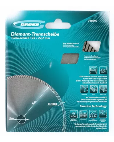 Диск алмазный GROSS 115х22,2 мм., турбо, сухое резание 730287