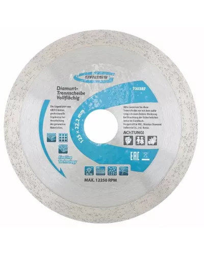 Диск алмазный GROSS 115х22,2 мм., сплошной, мокрое резание 730367