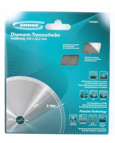 Диск алмазный GROSS 115х22,2 мм., сплошной, мокрое резание 730367